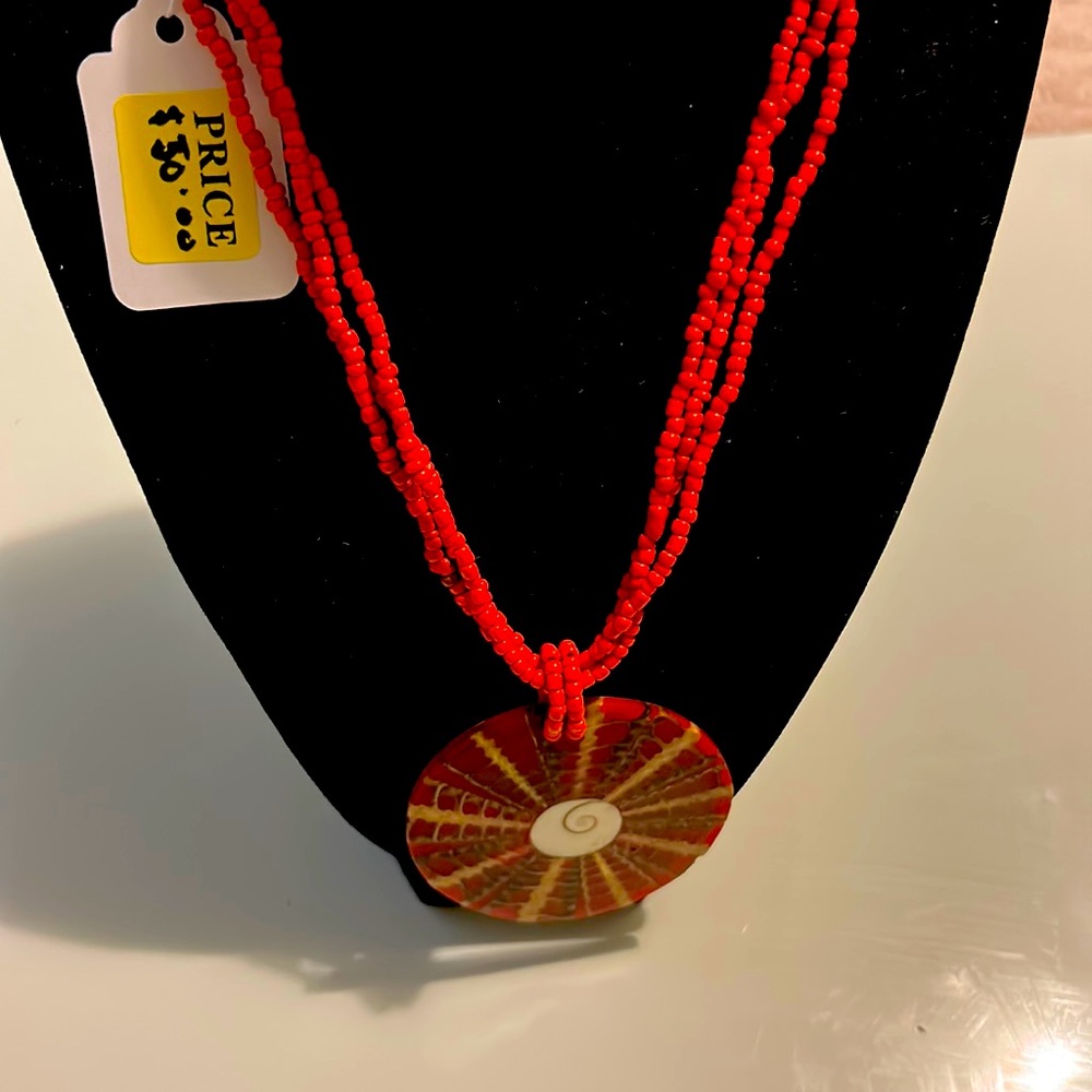 Handmade Mother of Pearl Multi Strand Bead Necklace Pendant .